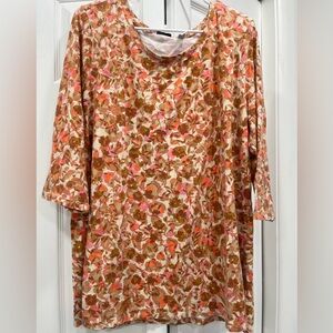 Isaac Mizrahi Floral Long Sleeve Top - Pink, Orange, Brown